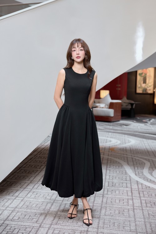 Black Woven Flared Dress