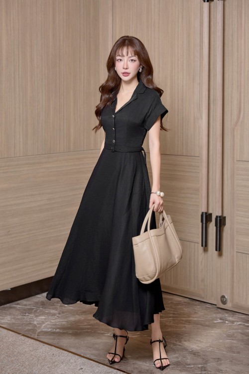 Black Woven Flared Dress
