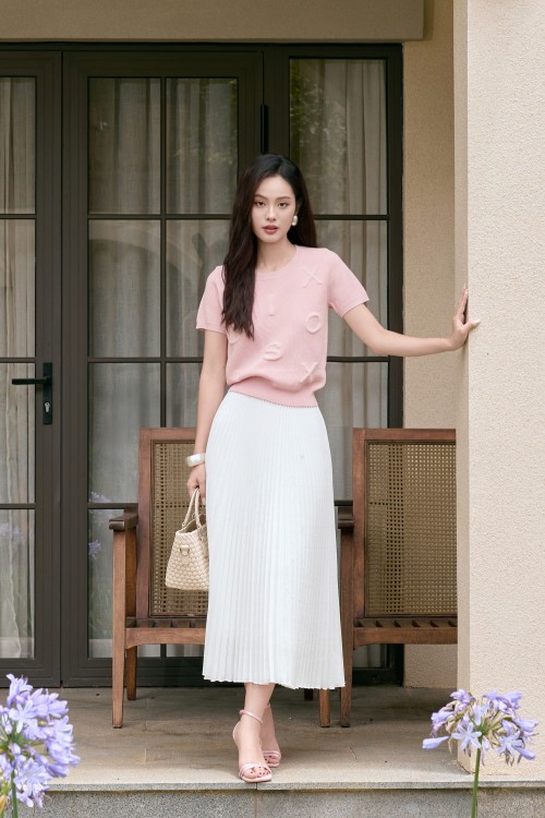White Brocade Flared Skirt