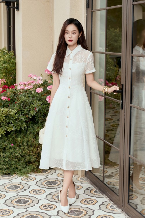 White Organza Flared Dress