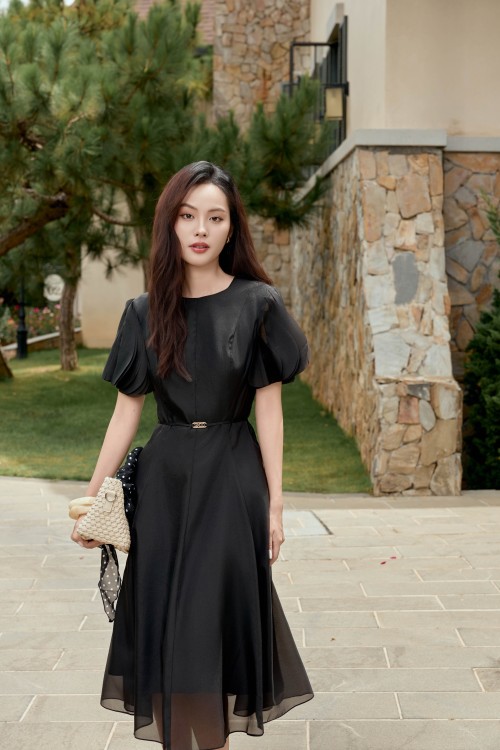Black Organza Flared Dress