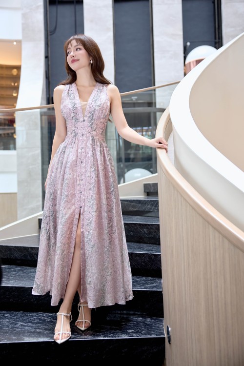 Light Pink Organza Flared Dress