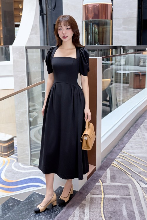 Black Woven Flared Dress