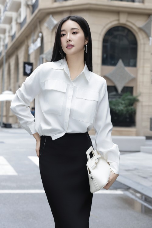 Black Woven Pencil Skirt