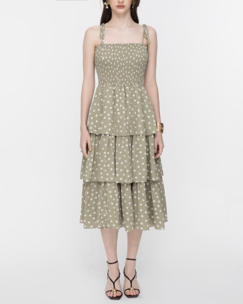 SIXDO Polka Dot Spaghetti Strap Maxi Chiffon Dress