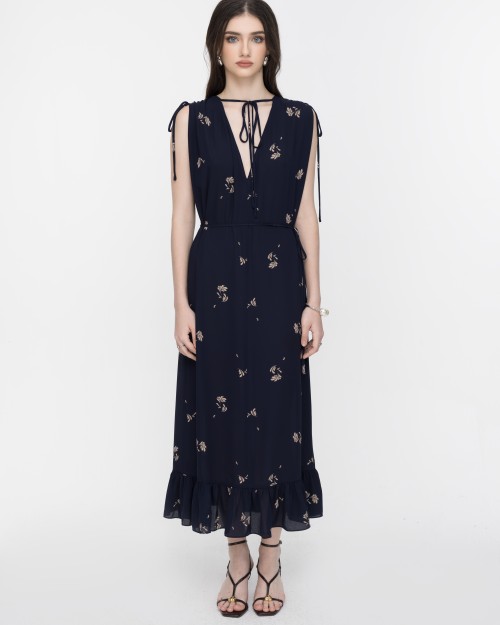 SIXDO Sleeveless V-Neck Floral Flared Dress
