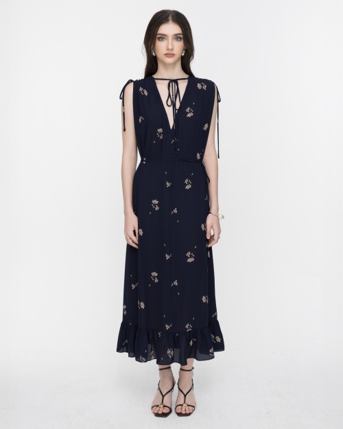 Sleeveless V-Neck Floral Flared Dress