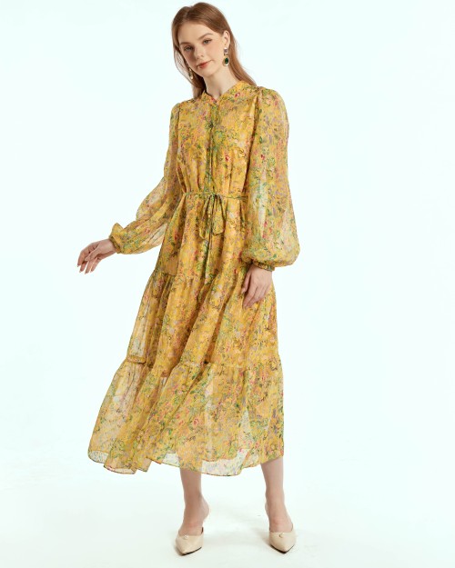 SIXDO Voile Flared Dress for Women
