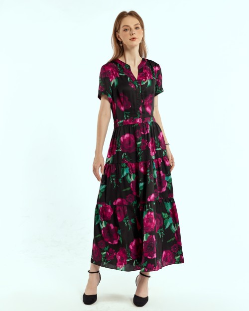 SIXDO G-Black Silk Flared Dress for Women