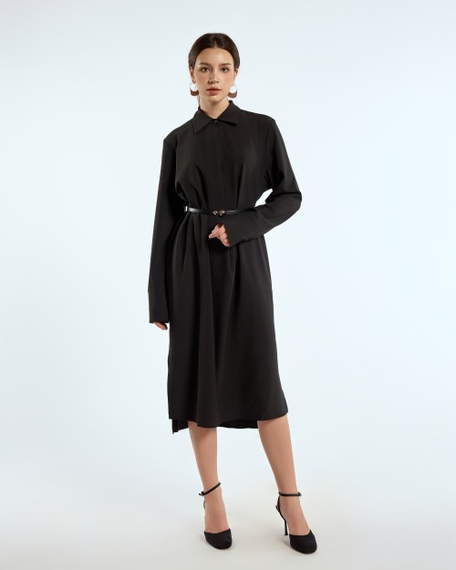 SIXDO G-Black Woven Loose Dress with Belt for Women