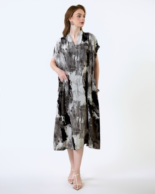SIXDO6 G-Black V-Neck Woven Loose Dress