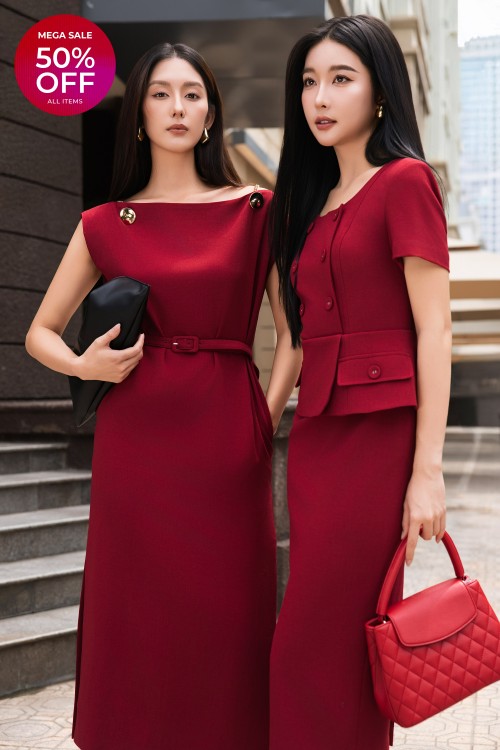 Dark Red Woven Loose Dress