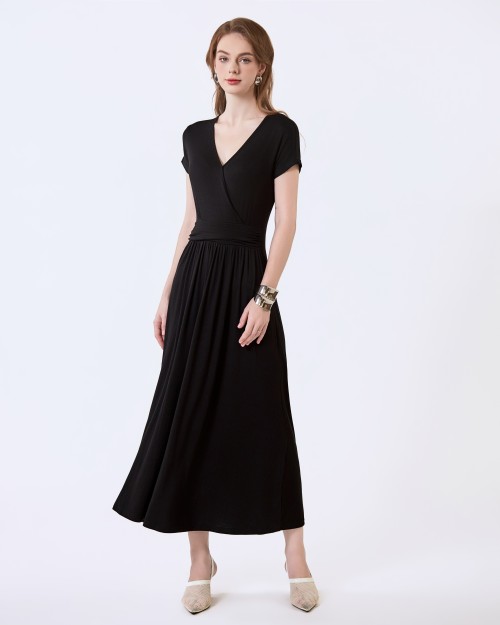 SIXDO G-Black V-Neck Woven Flared Dress