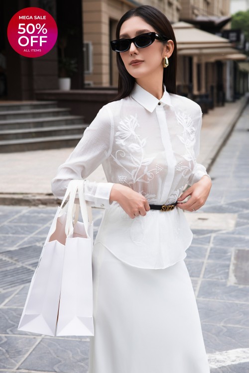 White Floral Organza Shirt