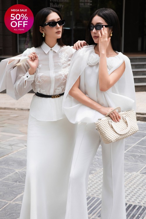 White Raw Flared Pants