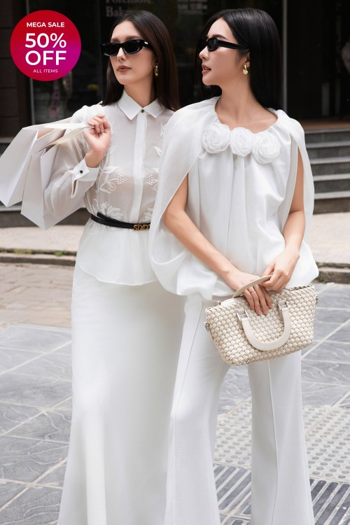 White 3D Flower Woven Blouse