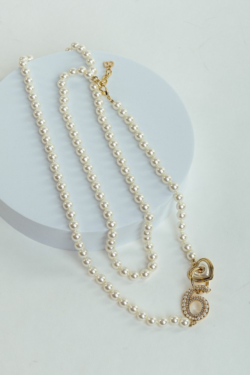 Heart And Number Six Pearl Long Necklace