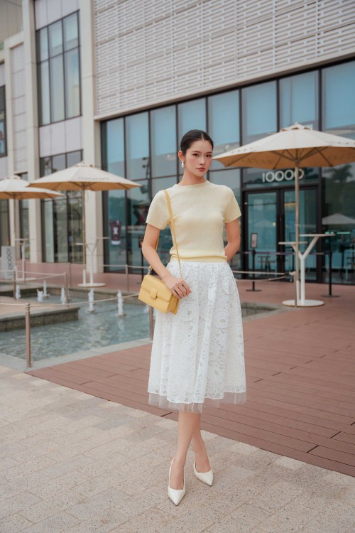 White Lace Flared Skirt