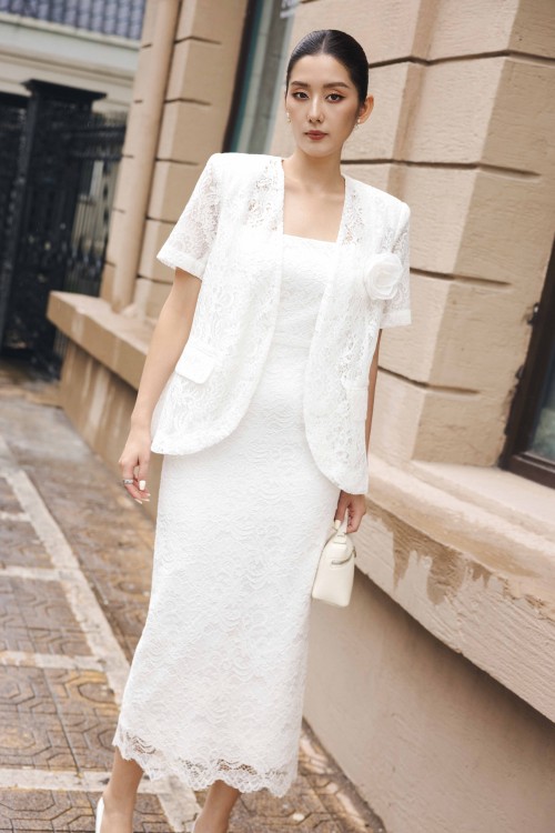 Sixdo White Lace Pencil Dress