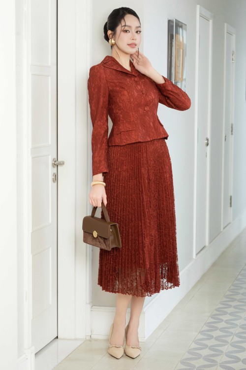 Sixdo Russet Lace Flared Skirt