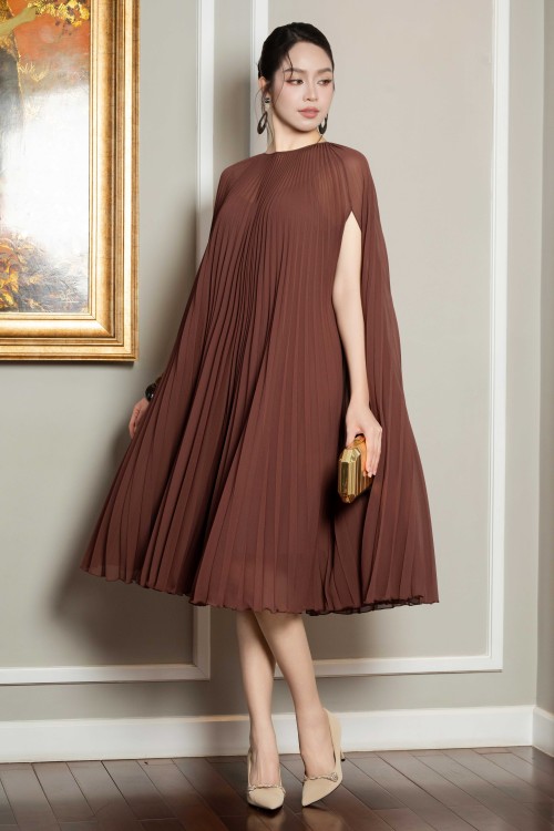 Sixdo Brown Chiffon Loose Dress With Flower