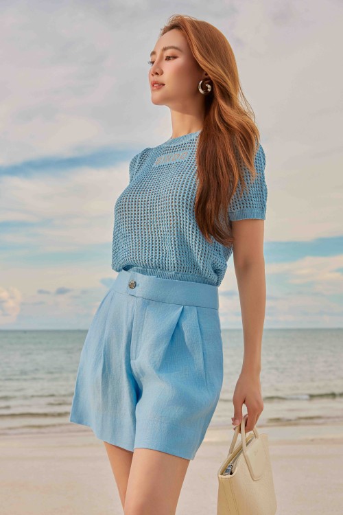 Sixdo Blue Linen Shorts