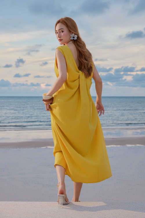 Sixdo Yellow Linen Loose Dress