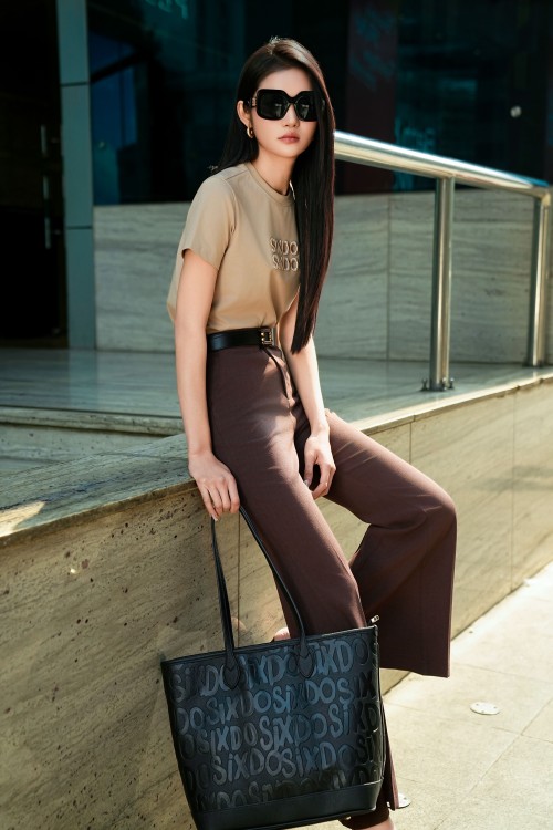 Sixdo Chocolate-brown Woven Flared Pants