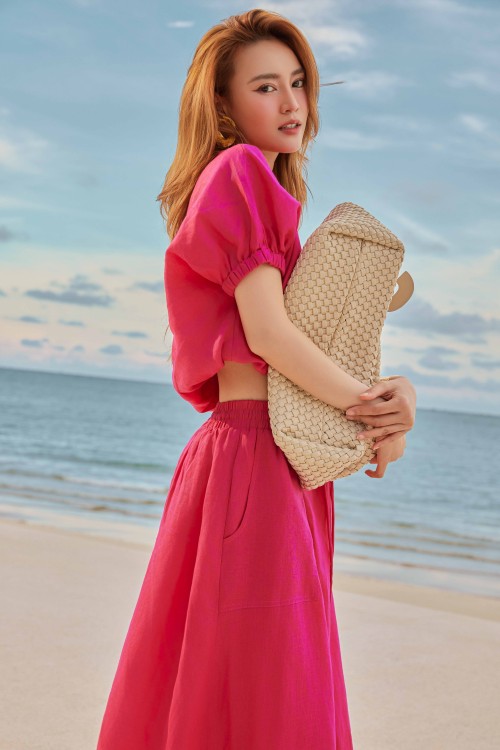 Sixdo Magenta Linen Blouse