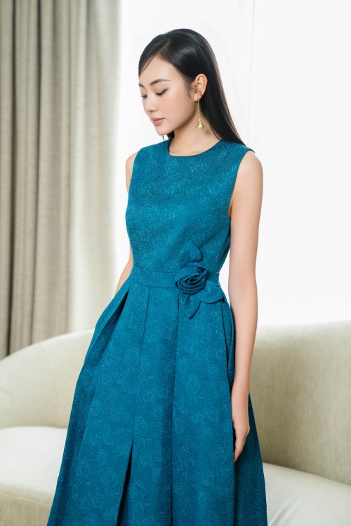 Sixdo 3D Flower Brocade Flared Dress
