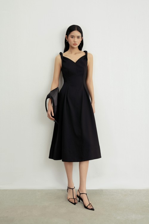 Sixdo Black Raw Flared Dress