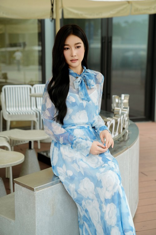 Sixdo Blue Voile Flared Skirt