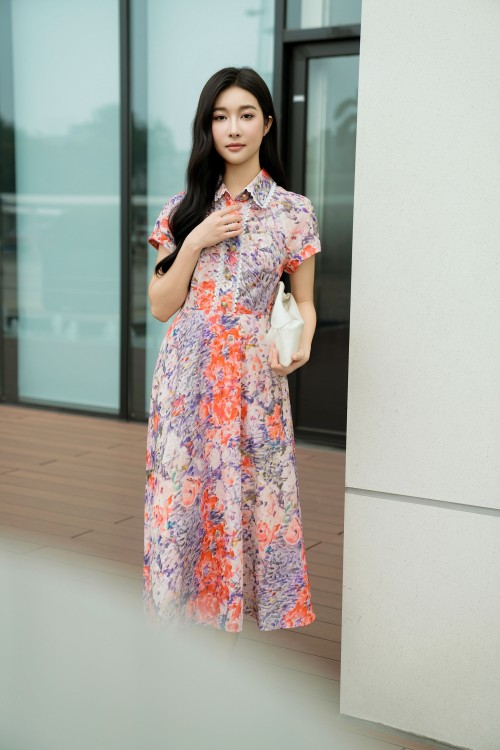 Sixdo Multicolor Linen Flared Dress