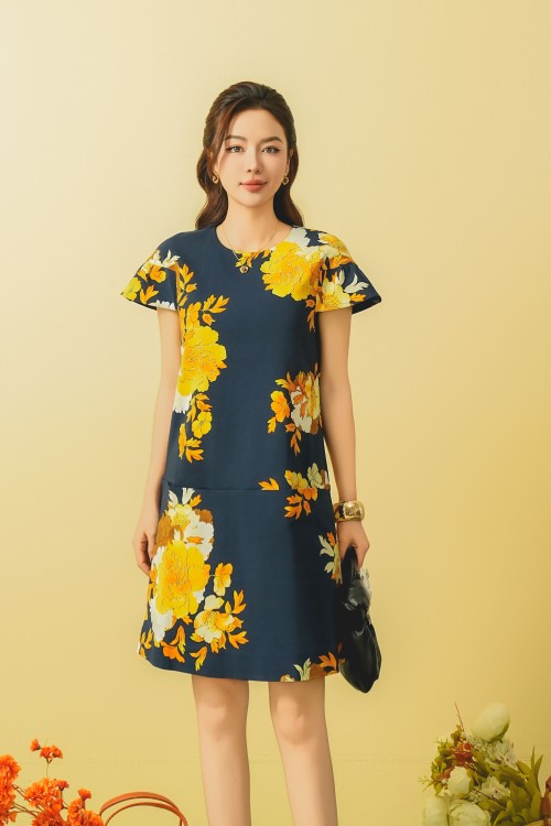 Navy Floral Woven Mini Dress