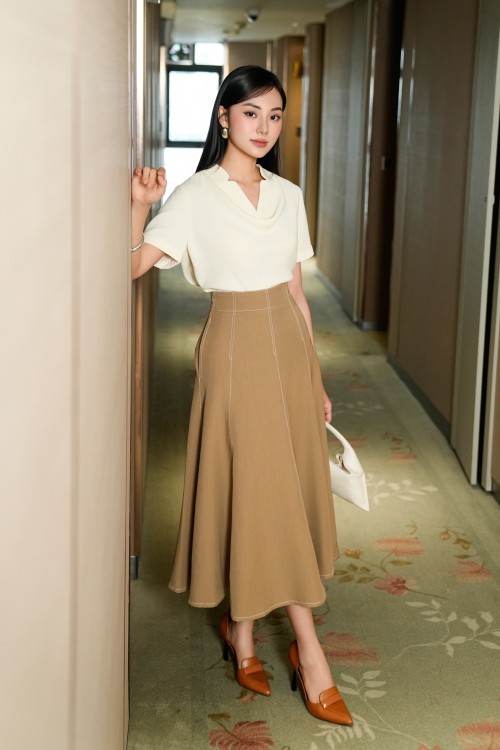 Yellowish Brown Tuytsi Flared Skirt
