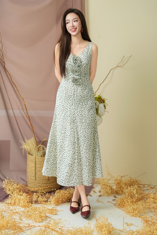 3D Flower Megashi Flared Dress