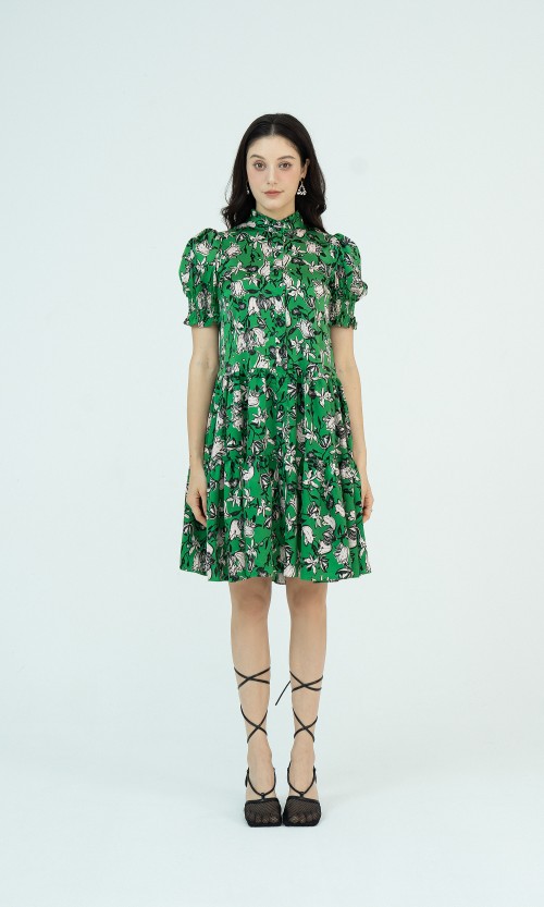 SIXDO Floral Mini Silk Dress