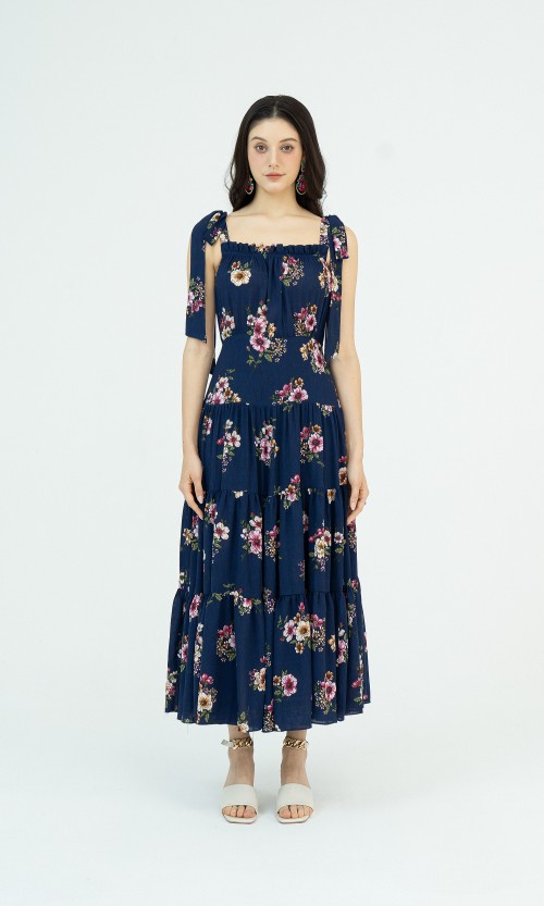 G-Navy Floral Maxi Woven Dress