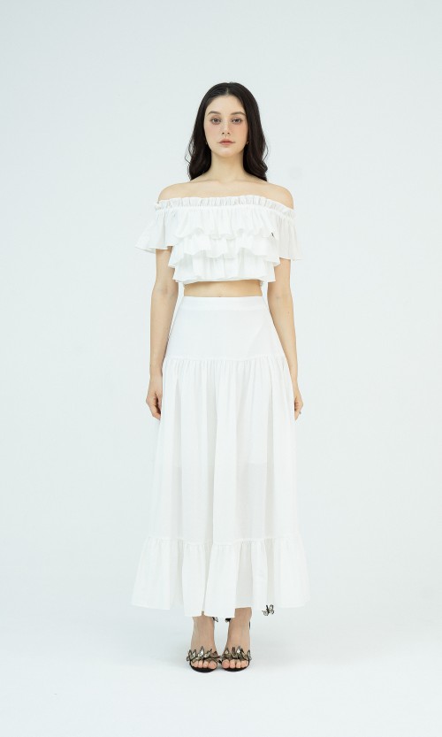 G-White Woven Top and Skirt Set