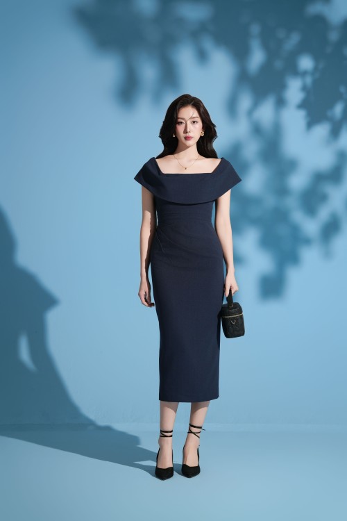 Navy Woven Pencil Dress