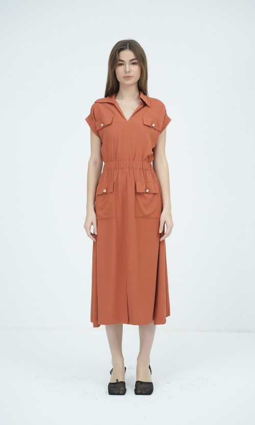 SIXDO G-Ochre Woven Flared Dress for Women
