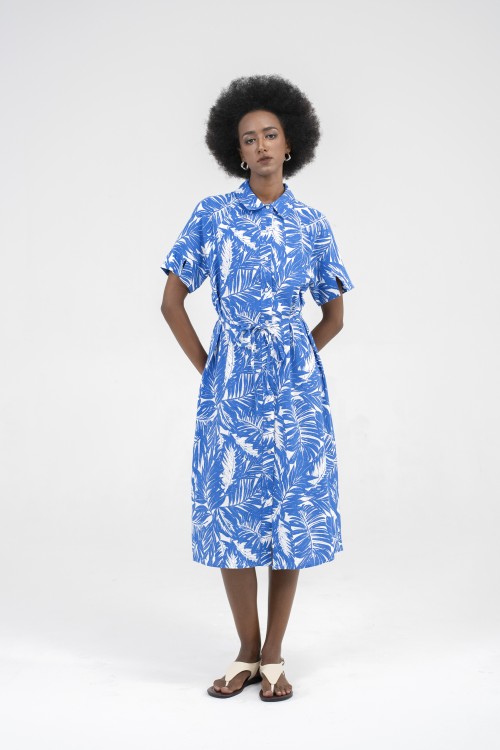 SIXDO Shirtwaist Raw Midi Dress