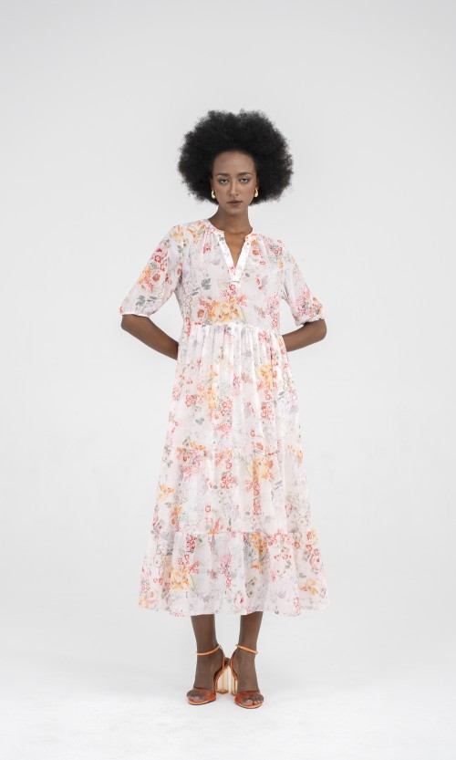 SIXDO Floral Woven Midi Dress