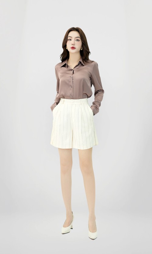 SIXDO Beige Stripe Linen Shorts