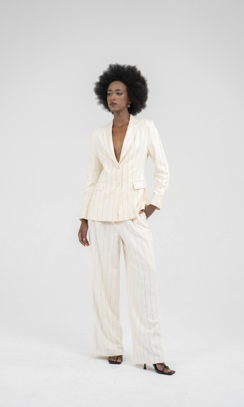 SIXDO Off-White &amp; Black Wide Leg Tuytsi Pants