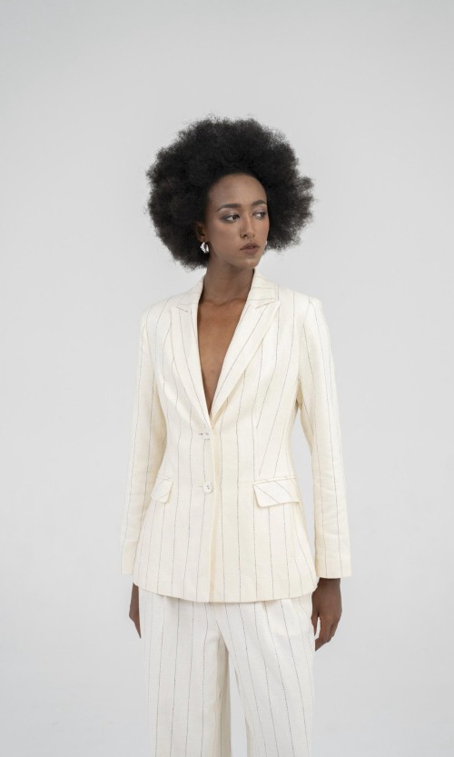 SIXDO Beige Stripe Linen Vest