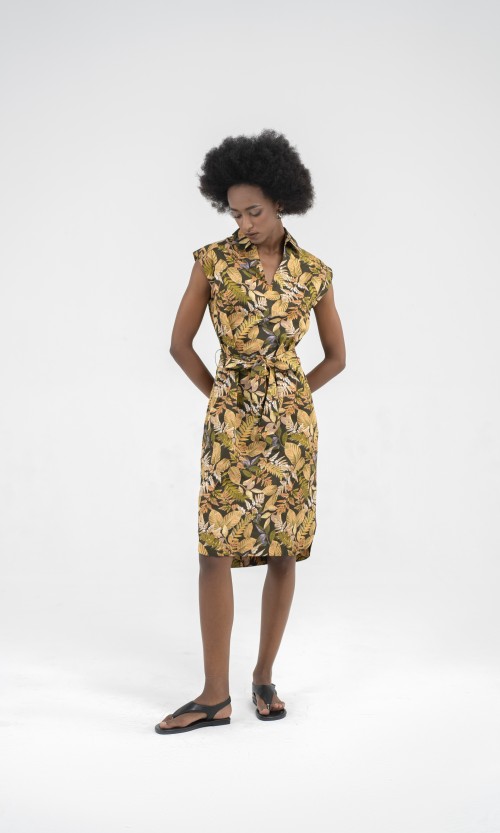 SIXDO Yellowish Brown Raw Mini Dress