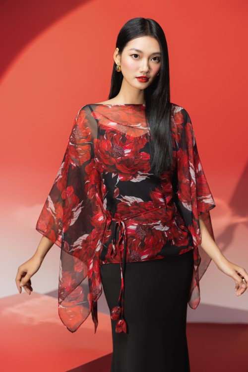 Black Peony Voile Blouse