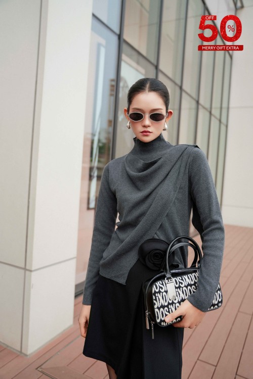 Gray Long Sleeves Wool Blouse