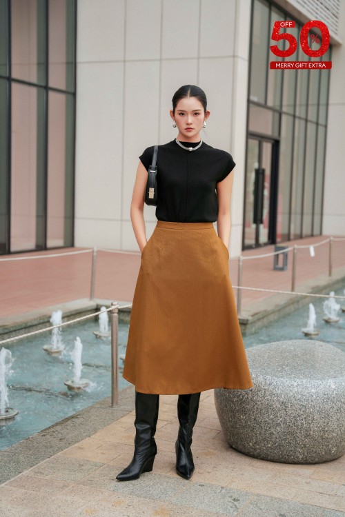 Wheat Woven Midi Skirt